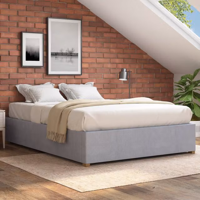 Aspire Upholstered Platform Ottoman Bed in Silver Grey, W/D/H: 200 x 200 cm