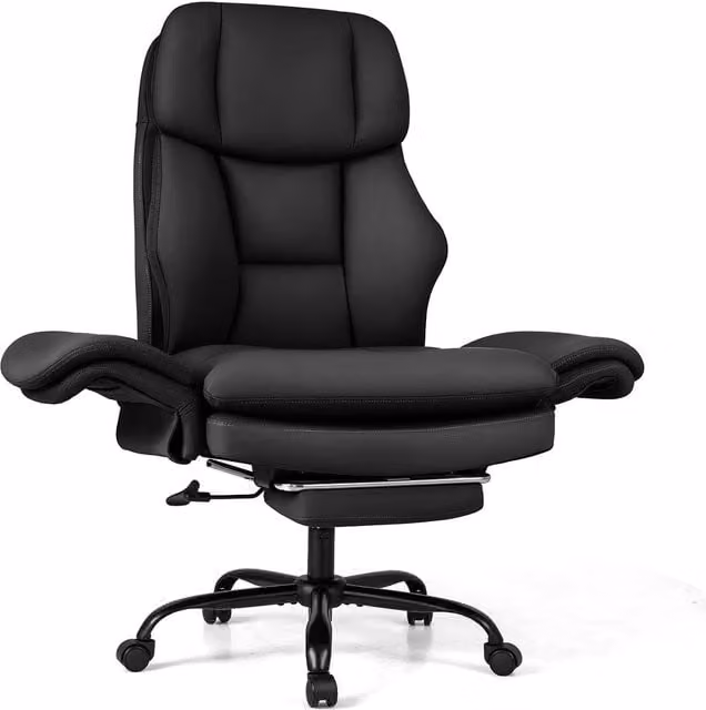 Gymax Big and Tall Black Leather Executive Office Chair with Headrest and Armrests