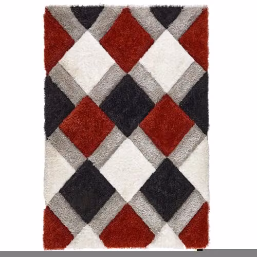 Phoenox Textiles Limited Origins 3D GEO Shaggy Red Geometric Rug, W: 80 cm, L: 150 cm – 3