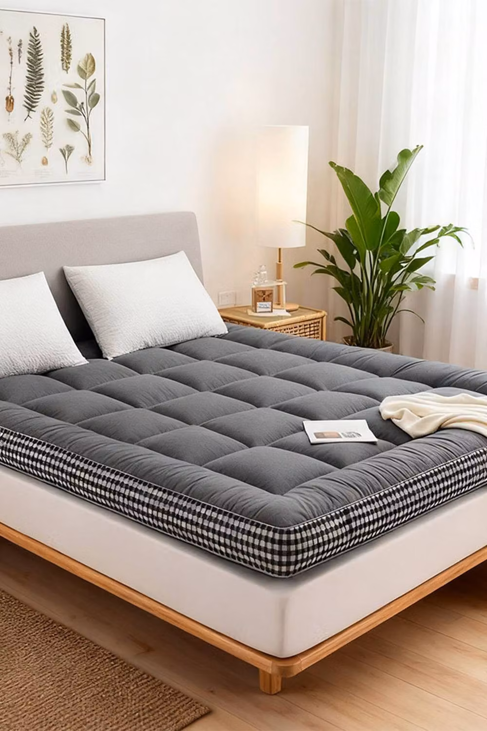 Living and Home Grey Quilted Mattress Topper, Super King, W/D/H: 200 x 200 x 10 cm – 2
