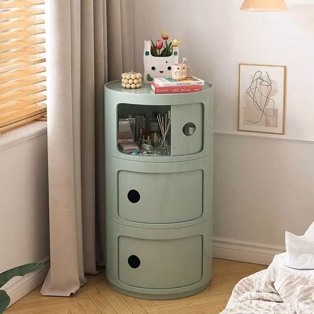 EONLION Round Bedside Table Nightstand with 3 Drawers in Green, Height: 100 cm