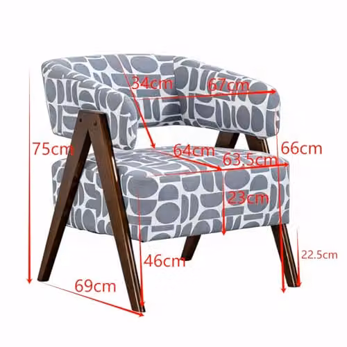 WestWood Mid-Century Fabric Tub Chair with Geometric Pattern in Grey and White – 2