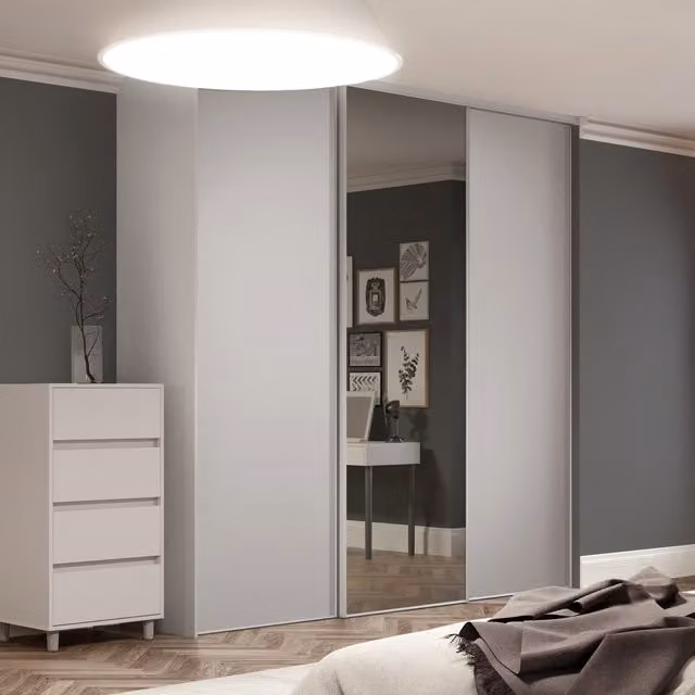 Spacepro Dove Grey Panel and Mirror Sliding Wardrobe Door Kit, Height: 221.6 cm