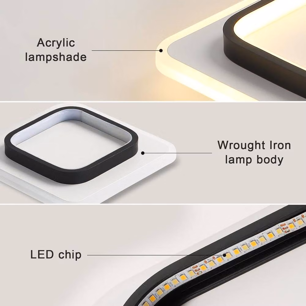 Goeco Modern Square LED Ceiling Light, 24W, Warm White 3000K, Black – 5