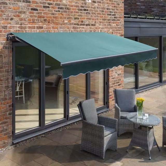 Primrose Awnings Retractable Manual Wall-Mounted Aluminium Awning in Green, W: 250 cm x D: 200 cm