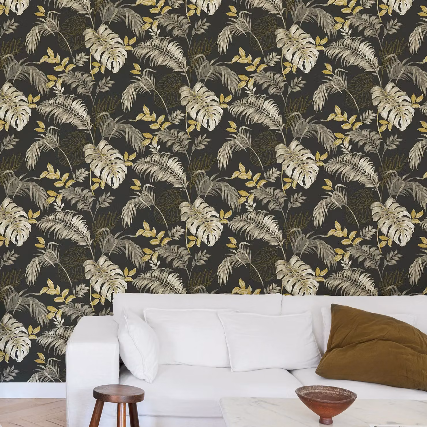 Grandeco Allison Palm Leaf Foliage Blown Vinyl Wallpaper in Black – 3