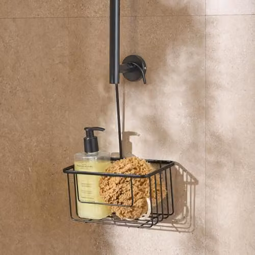 OHS Black Metal Hanging Shower Caddy Organiser with Hooks – 1