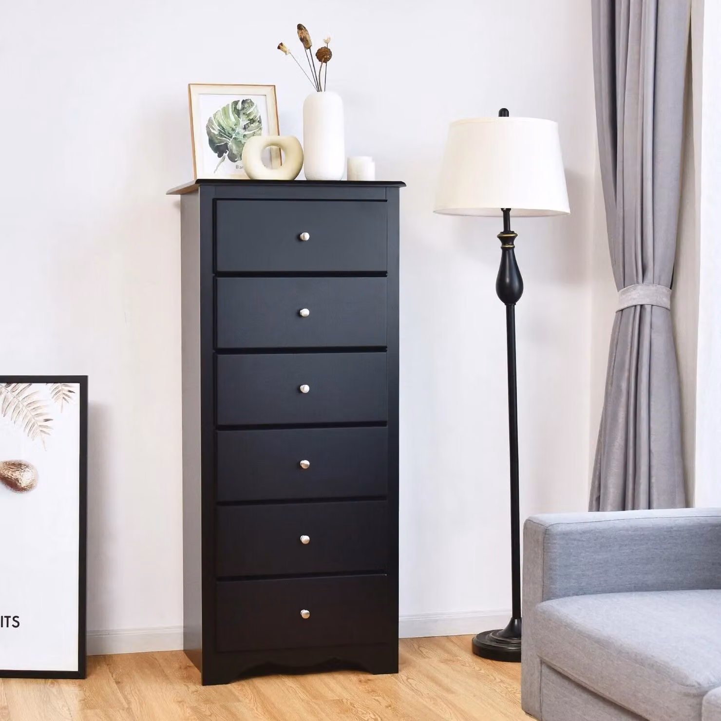 Costway 6 Drawer Wooden Freestanding Chest of Drawers with Metal Handles in Black – 4