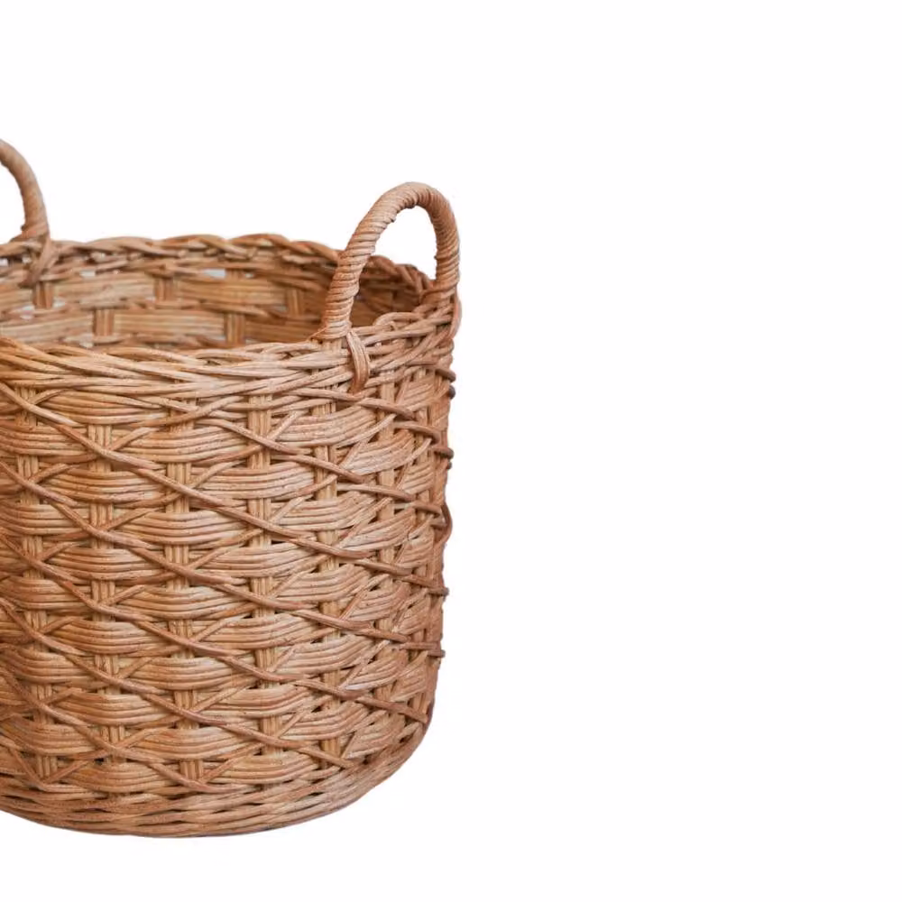 Ivyline Set of 2 Open Weave Round Rattan Log Baskets with Handles in Brown – 3