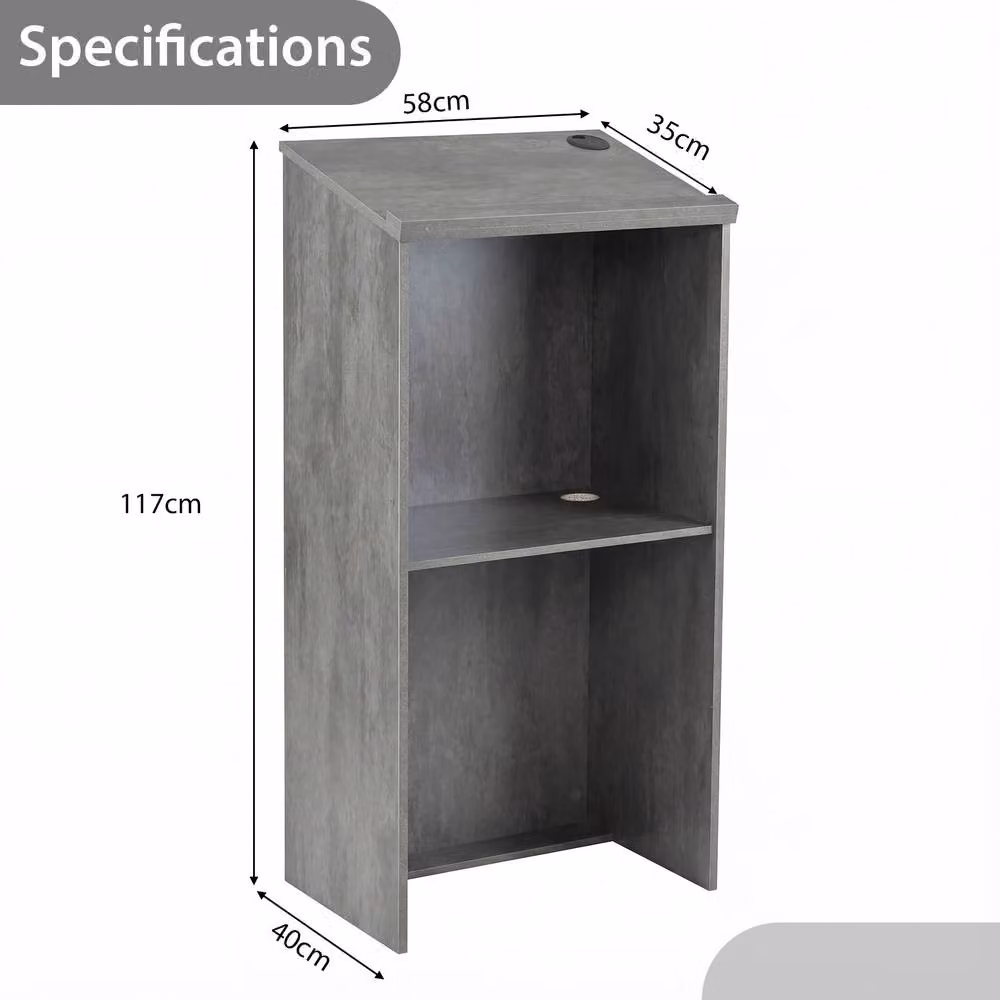 Gymax Grey Hostess Stand Podium Lectern Desk with Shelf and Tilting Top, Height: 117 cm – 2