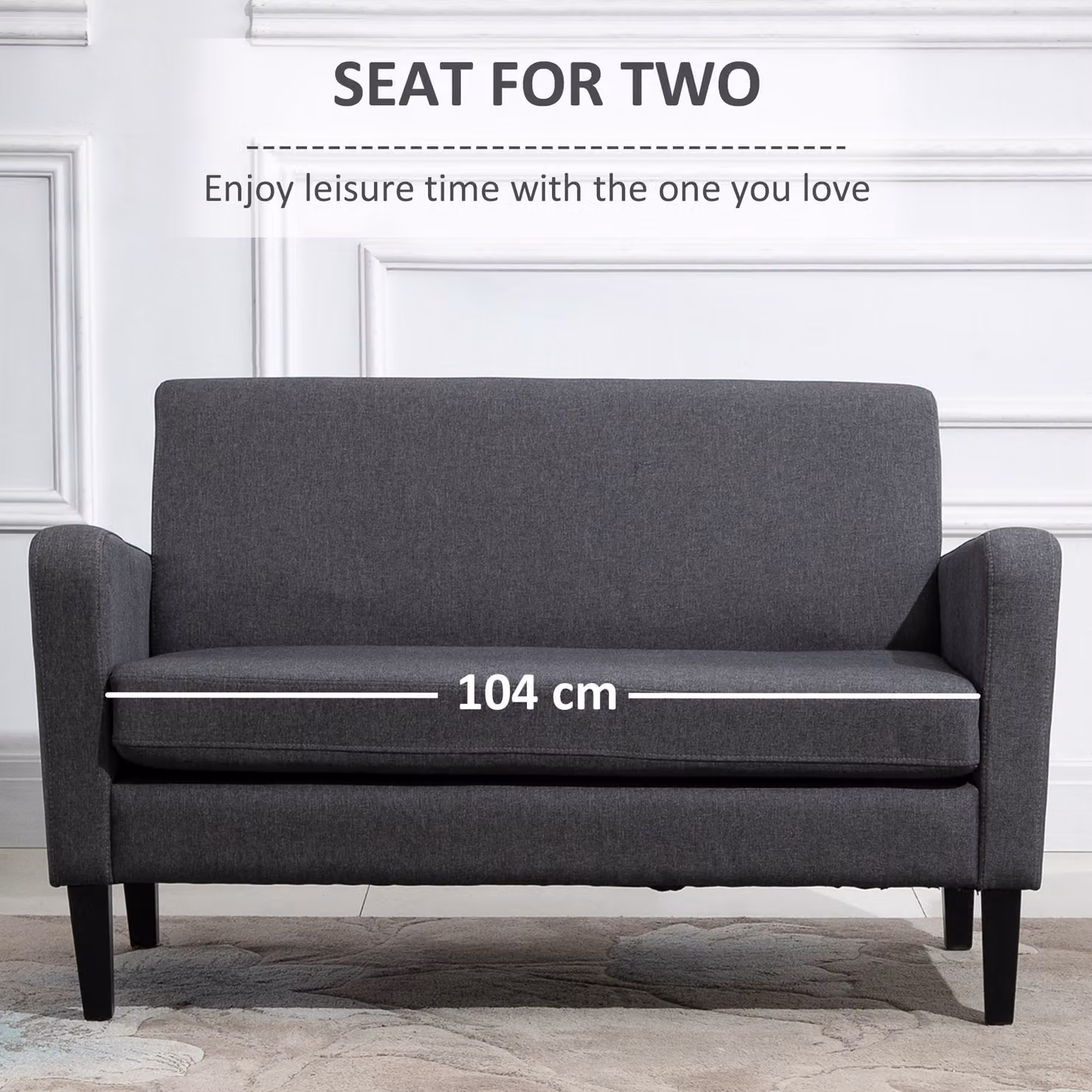 HOMCOM Modern Curved 2-Seat Fabric Loveseat with Thick Cushions and Scatter Cushions in Grey – 5