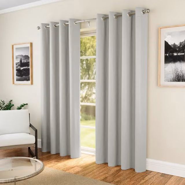 Enhanced Living Grey Plain Thermal Eyelet Curtains, Pair