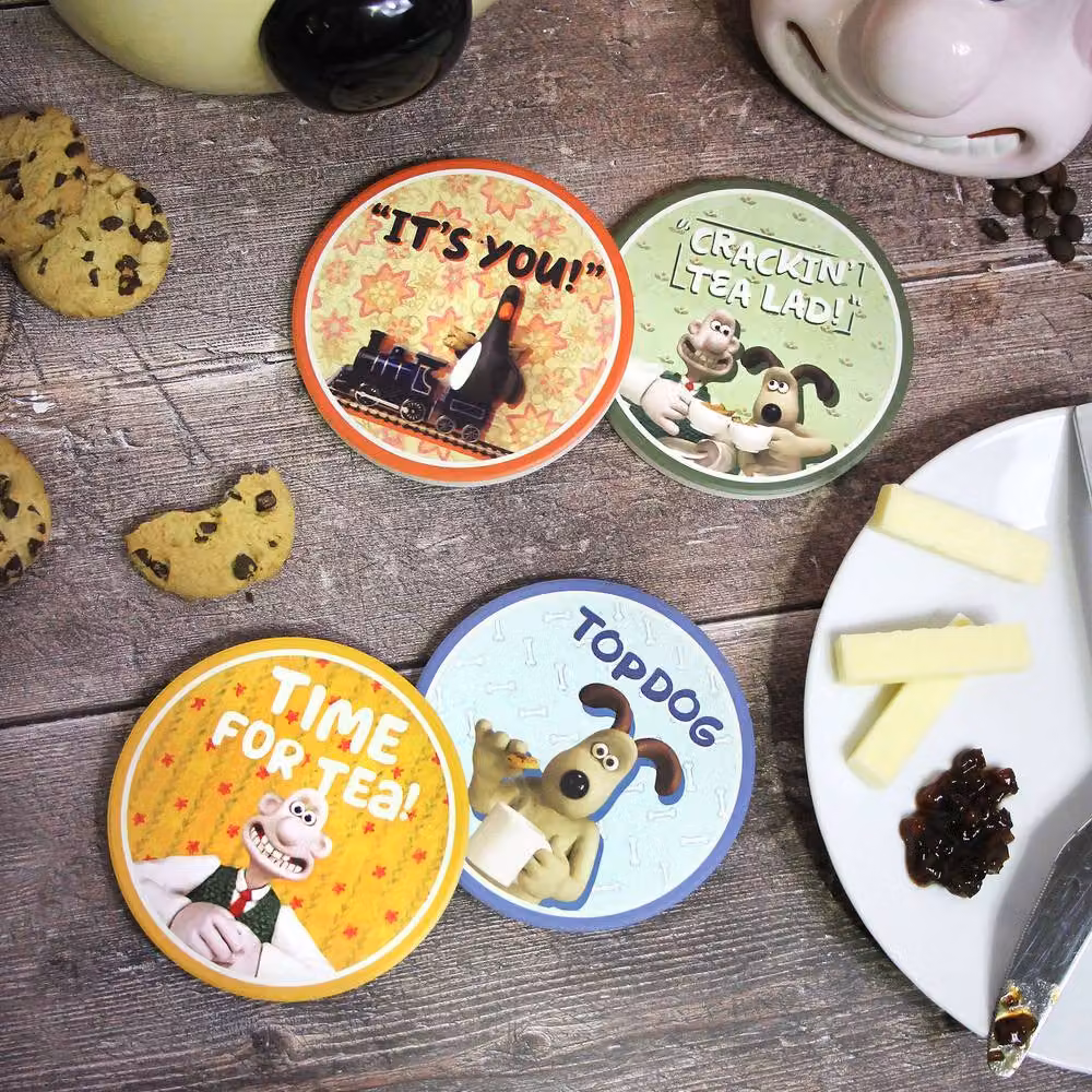 Wallace & Gromit Ceramic Stoneware Coaster Set of 4, Multicolour, Round – 4