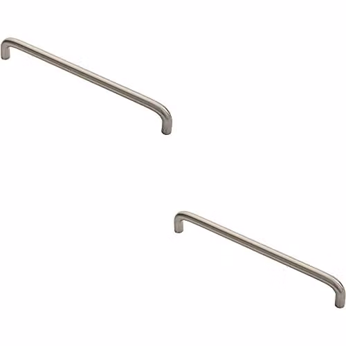 Loops 2 Pack Round D-Bar Cabinet Pull Handles in Satin Nickel, 202 x 10 mm with 192 mm Fixing Centres
