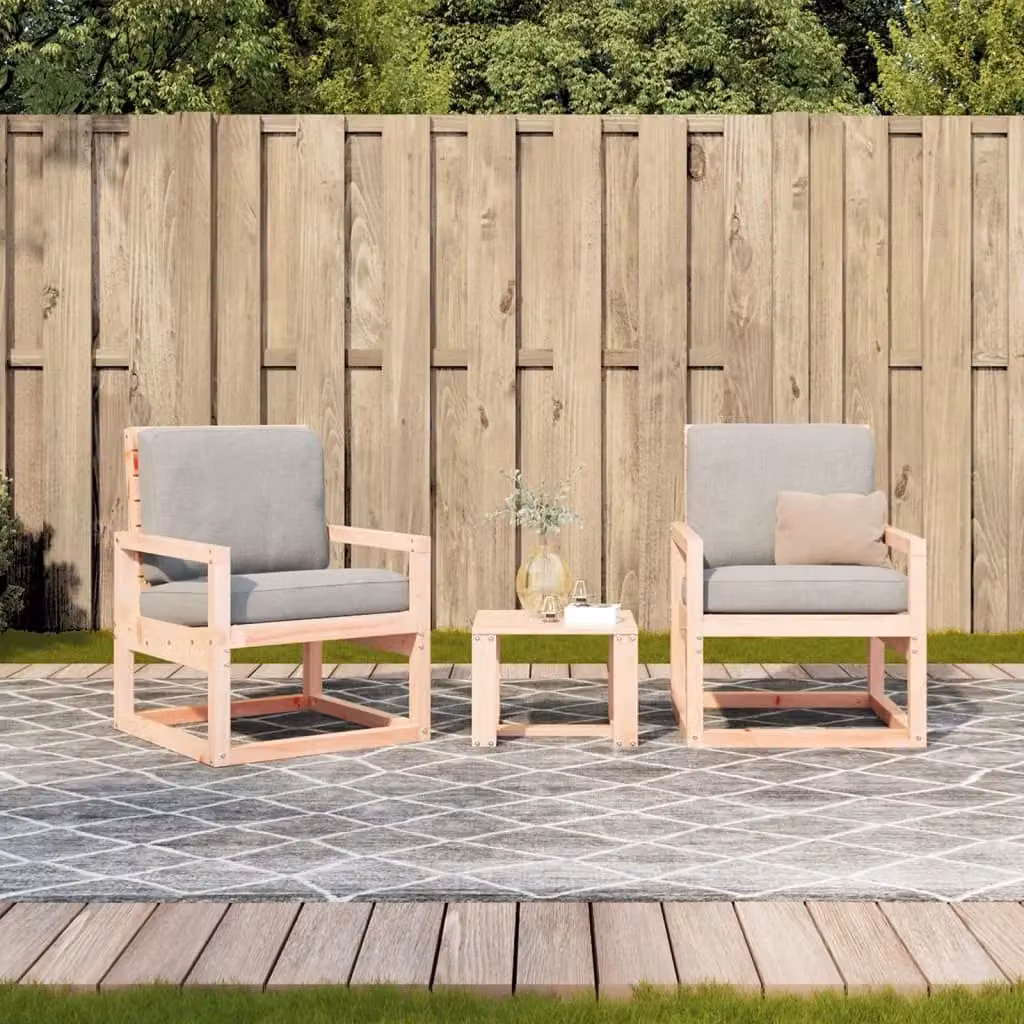 Berkfield Home 3 Piece Douglas Solid Wood Garden Lounge Set in Brown and Grey – 2
