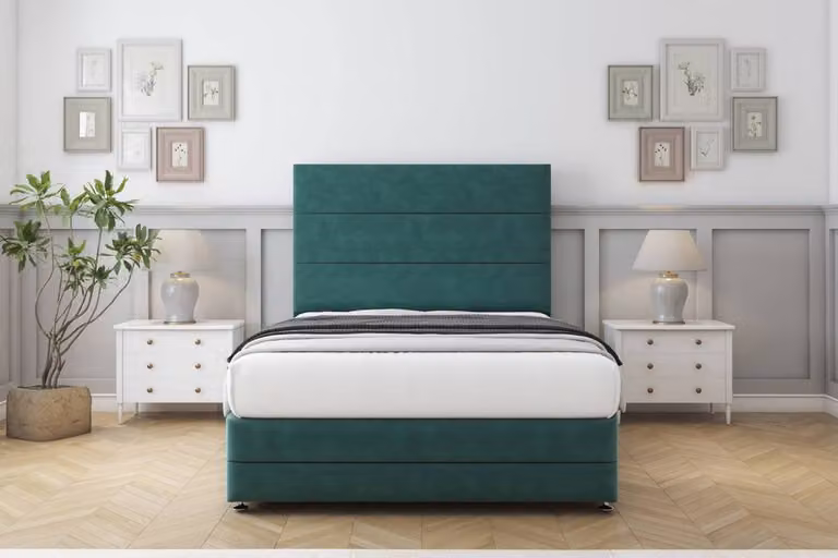 Sloomy Monaco Plush Divan Set in Emerald Green with Headboard and Footboard, King Size, W/D/H: 180 x 200 cm