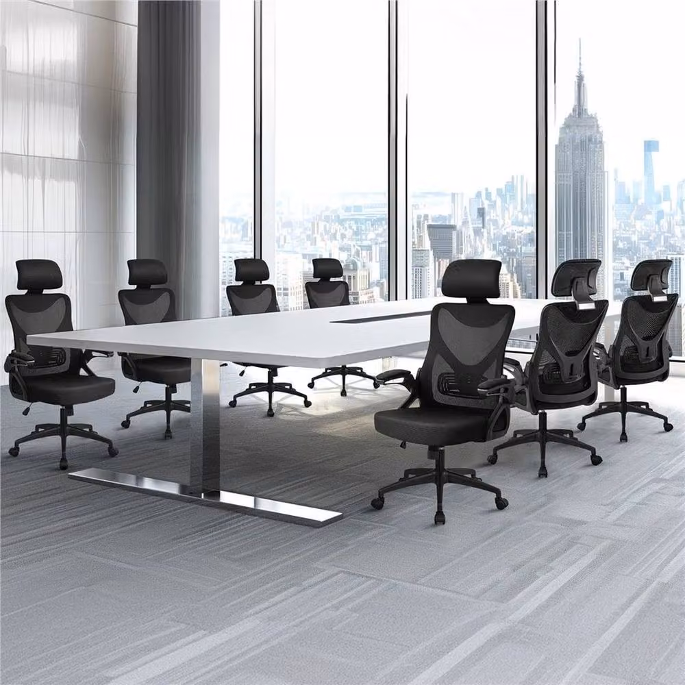 Kelvenix Black Fabric High Back Mesh Office and Gaming Chair with Headrest, Armrests and Castors – 4