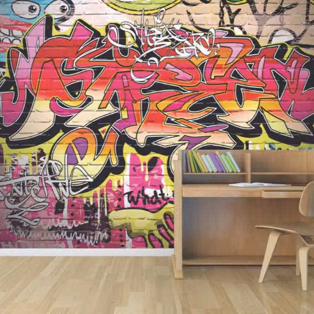 Origin Murals City Graffiti Abstract Wall Mural in Multicolour and Yellow