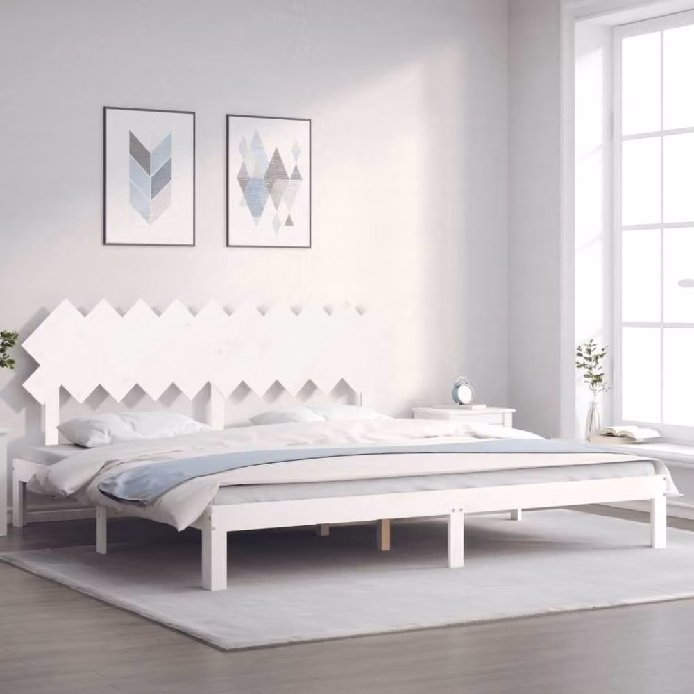 Berkfield Home White Solid Wood Bed Frame with Headboard, 200 x 200 cm – 2