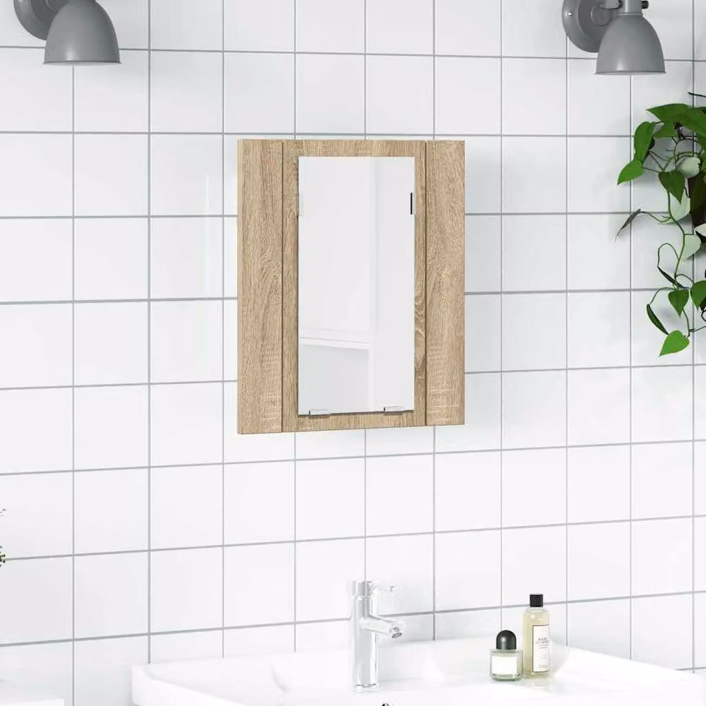Berkfield Home LED Bathroom Mirror Cabinet in Sonoma Oak Brown, W: 40 cm, D: 12 cm, H: 45 cm – 2