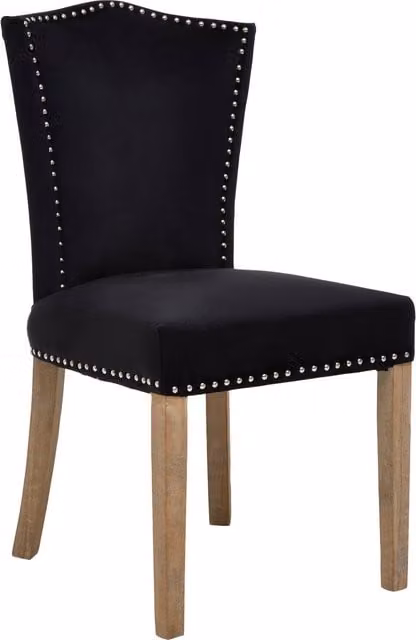 Orsina Classic Velvet Dining Chair in Black and Grey with Wood Accents