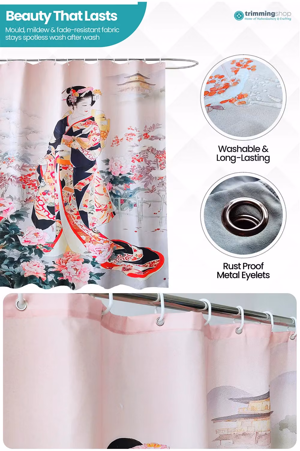 Neel Blue Woman Art Printed Polyester Bathroom Shower Curtain in Blue and Multicolour, W: 180 cm, H: 200 cm – 3