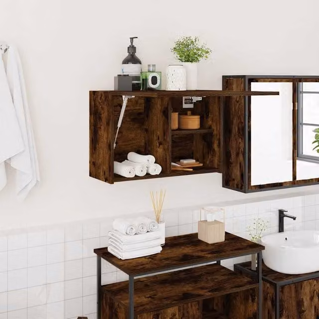 Berkfield Home Smoked Oak Bathroom Wall Cabinet in Brown, W/D/H: 60 x 25 x 40 cm – 1