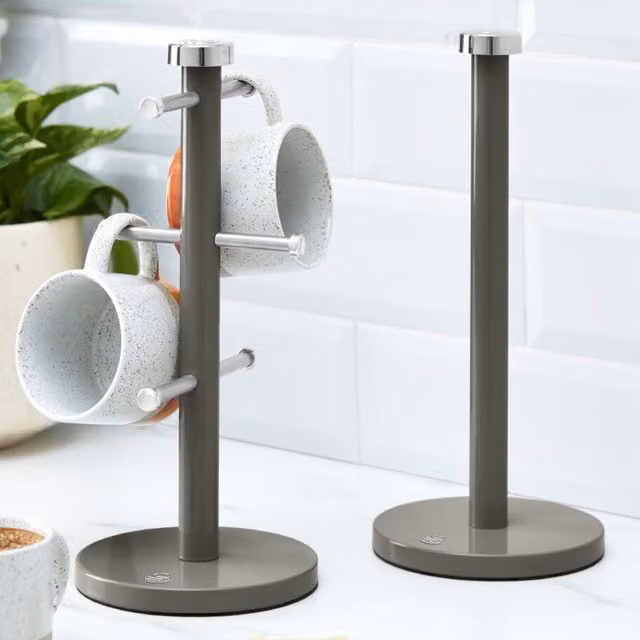 Swan Freestanding Metal Towel Pole and Mug Tree Set with Weighted Base in Anthracite
