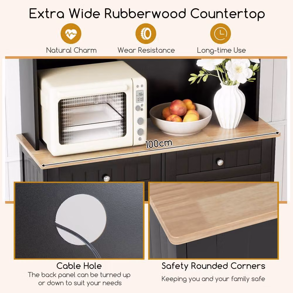Costway Double Tilt Out Trash Cabinet with Hutch Kitchen Pantry Storage Cabinet in Black – 10