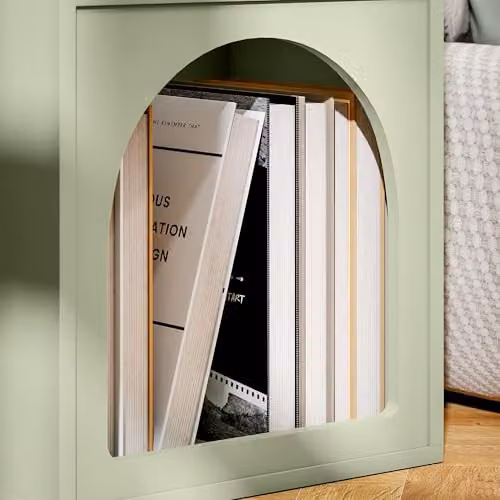 HOMCOM Modern Bedside Table in Green with Media Compartments, W/D/H: 40 x 30 x 60 cm – 5