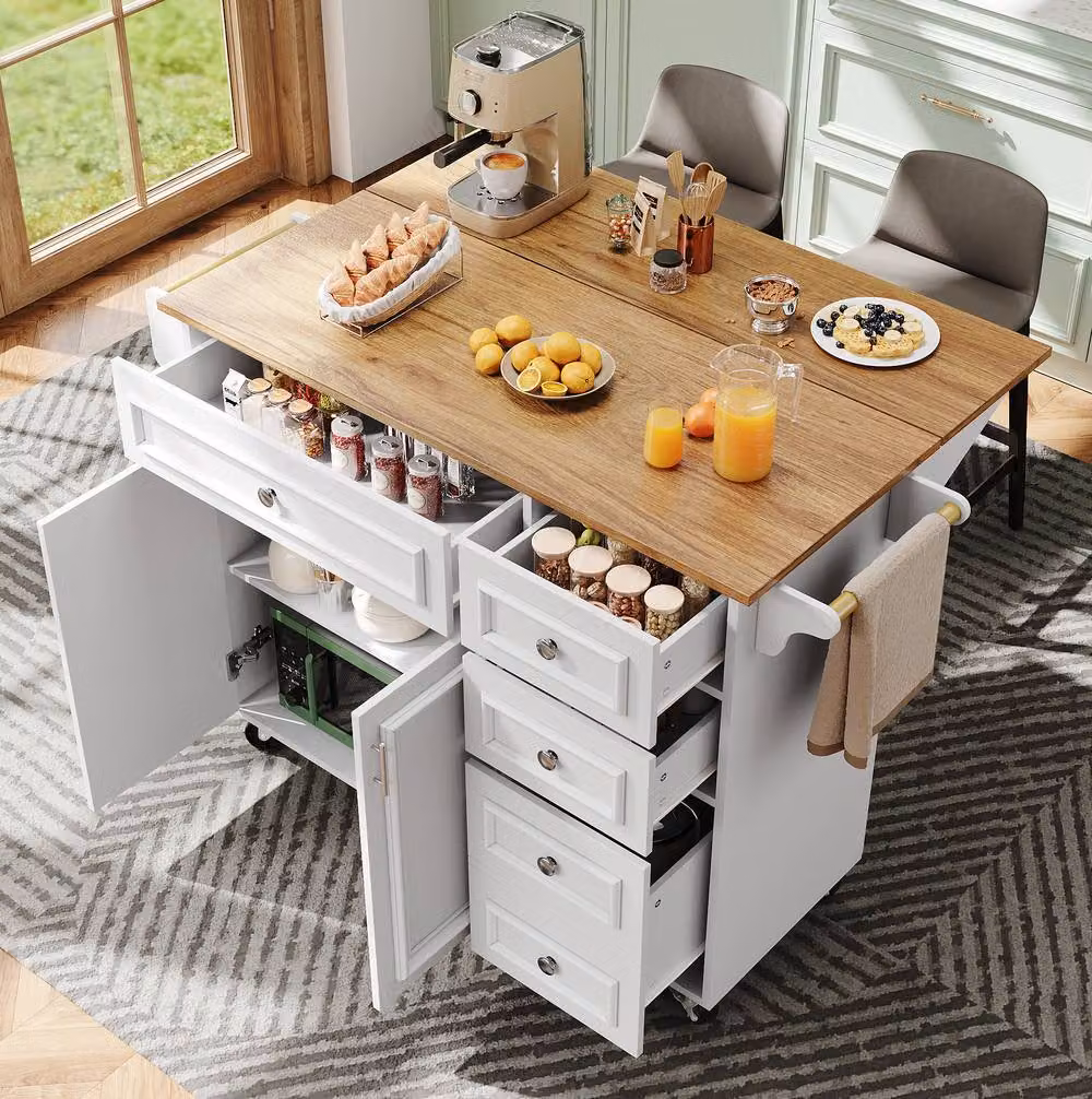 STILVORA Modern Serving Trolley with Foldable Tabletop and Storage in White – 2
