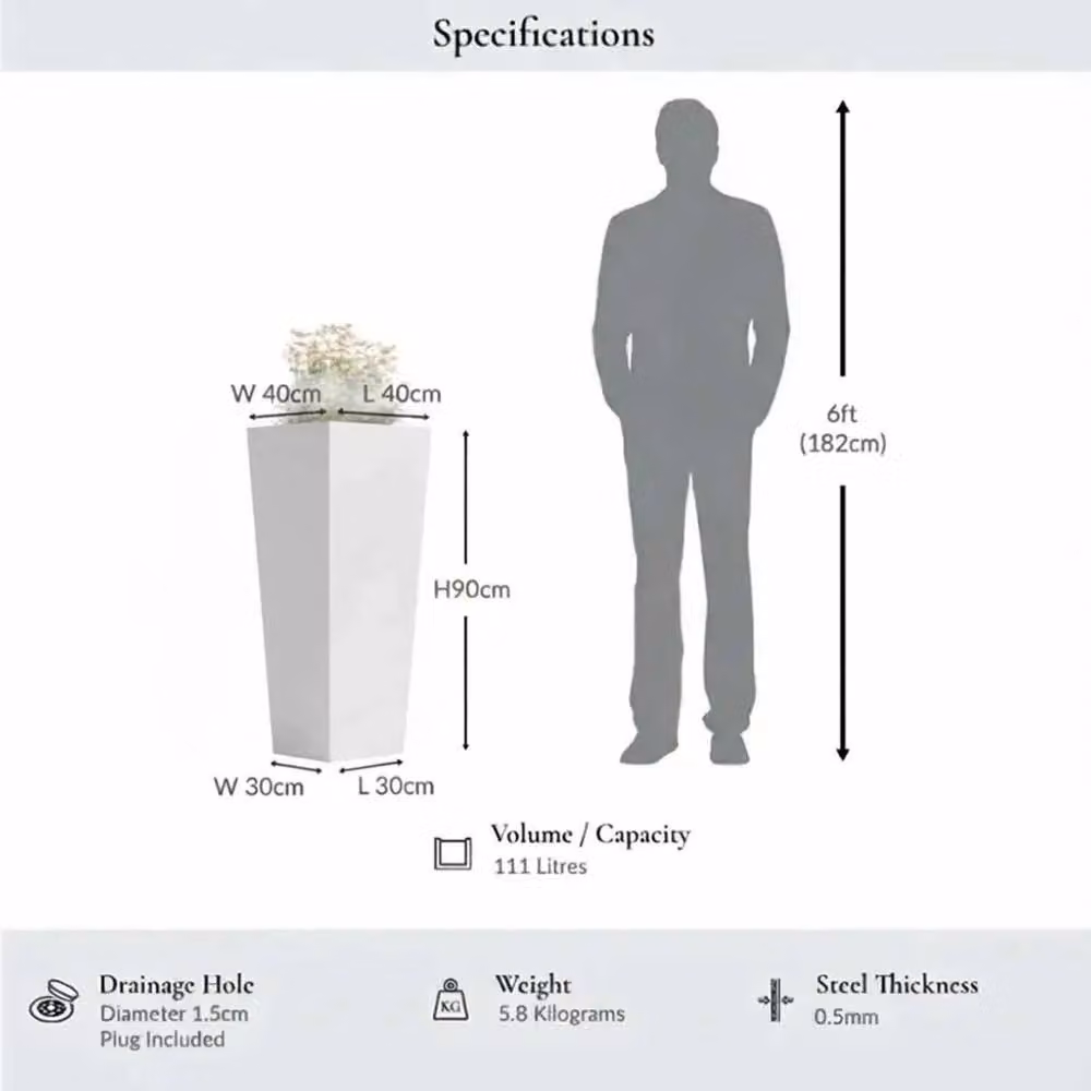 Access Garden Products Matte White Galvanised Steel Tall Tapered Square Planter, Height: 90 cm – 2