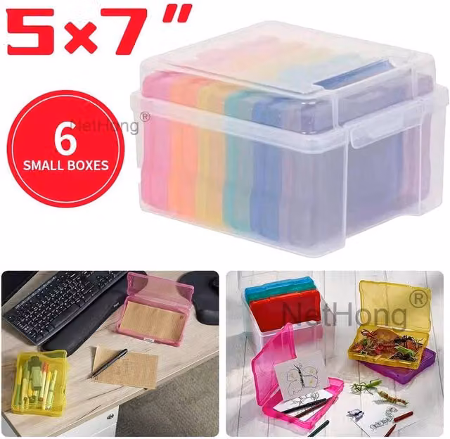 NESTLUNE Transparent Multicolour Photo Storage Box and Picture Album Organiser, W: 17.8 cm, D: 12.7 cm, H: 12.7 cm – 1