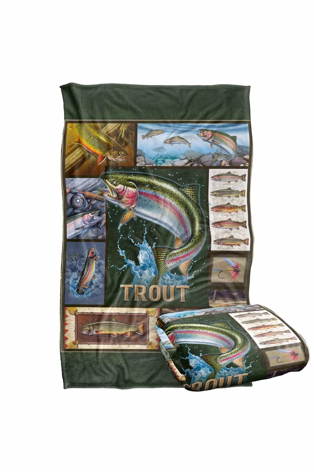 JQ Licensing Trout Fishing Super Soft Fluffy Throw Blanket, Large, Multicolour/Green – 2