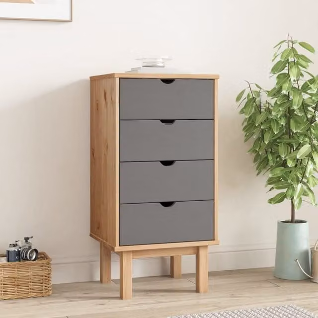 Berkfield Home OTTA Drawer Cabinet in Brown and Grey, Solid Pine Wood, W/D/H: 45 x 39 x 90 cm – 1