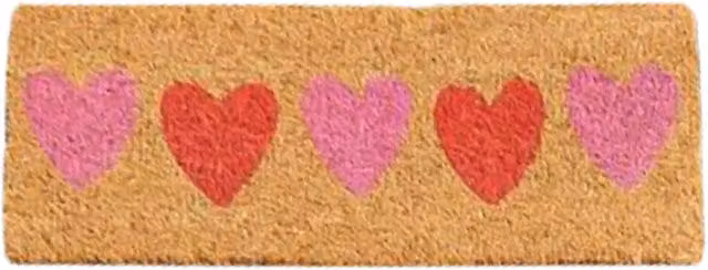 Garden Mile Weatherproof Coir Outdoor Insert Mat with Heart Design in Brown, Pink and Red