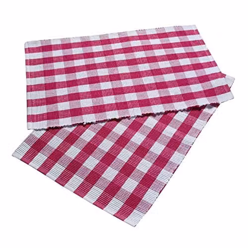 Homescapes Set of 2 Pink and White Checked Cotton Gingham Placemats, W: 30 cm, D: 45 cm