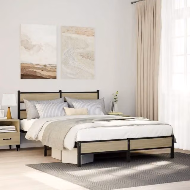 Berkfield Home Sonoma Oak Bed Frame in Brown, W/D/H: 140 x 200 cm – 1