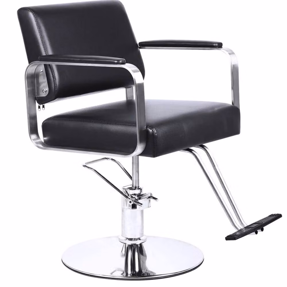Hinsinc Type D Barber Chair in Black with Synthetic Leather and Armrests – 2