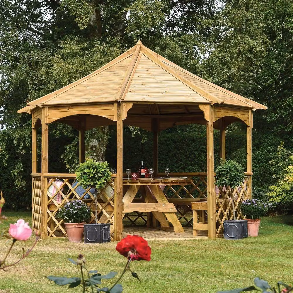 Rowlinsons Buckingham Pressure Treated Wooden Gazebo in Brown, W: 357 cm, D: 357 cm, H: 278 cm – 2