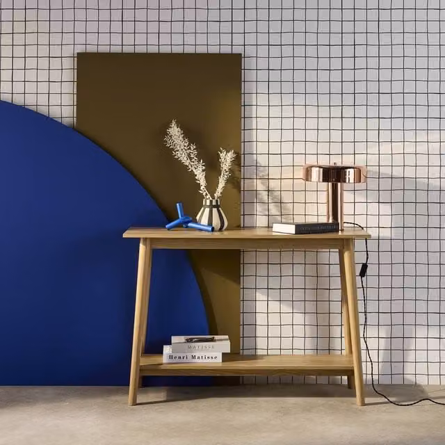Sweekeec Scandinavian Style Console Table in Walnut Wood Effect and Light Grey, Width: 110 cm