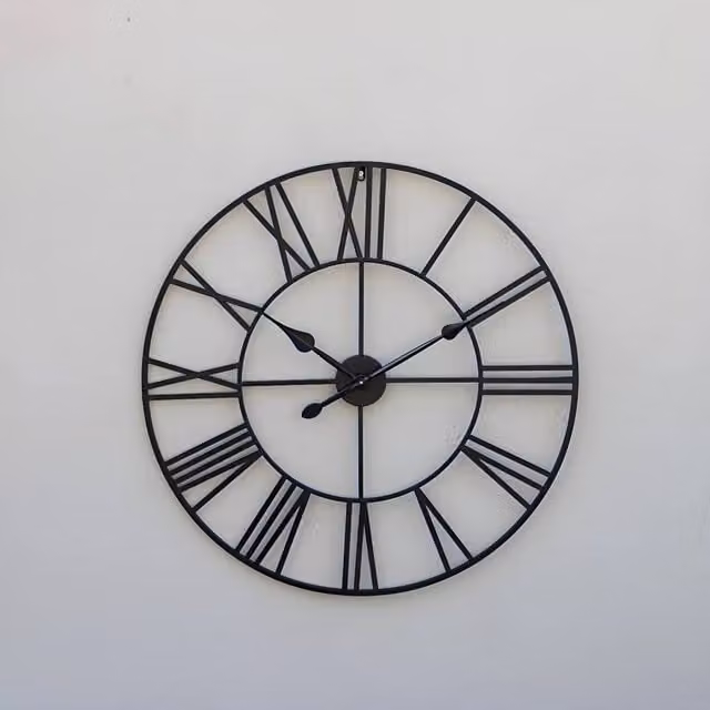 Primrose Modern Metal Skeleton Wall Clock with Black Hands, Diameter: 80 cm