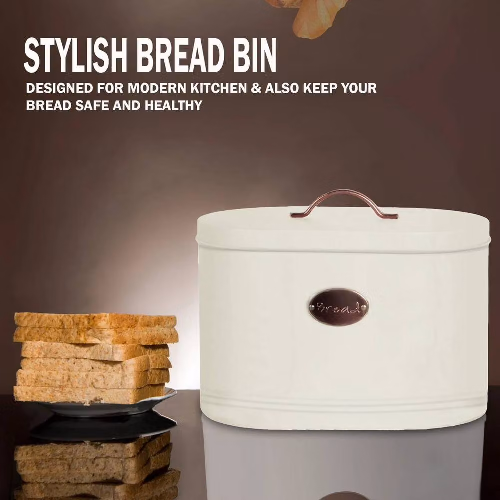 SPETLEK 5-Piece Airtight Metal Kitchen Bread Bin Storage Tin Set in Cream – 3