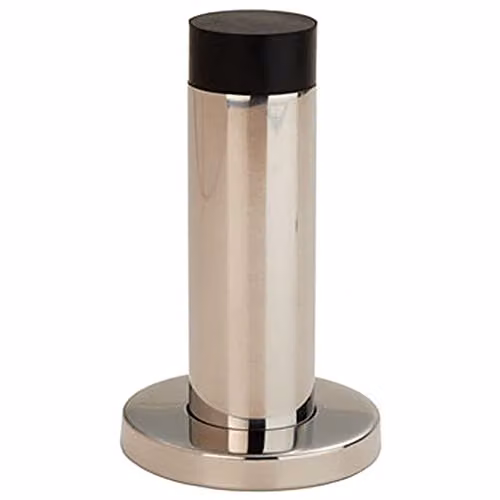Loops Wall Mounted Cylinder Doorstop on Rose in Bright Steel with Rubber Tip, 76 x 22 mm