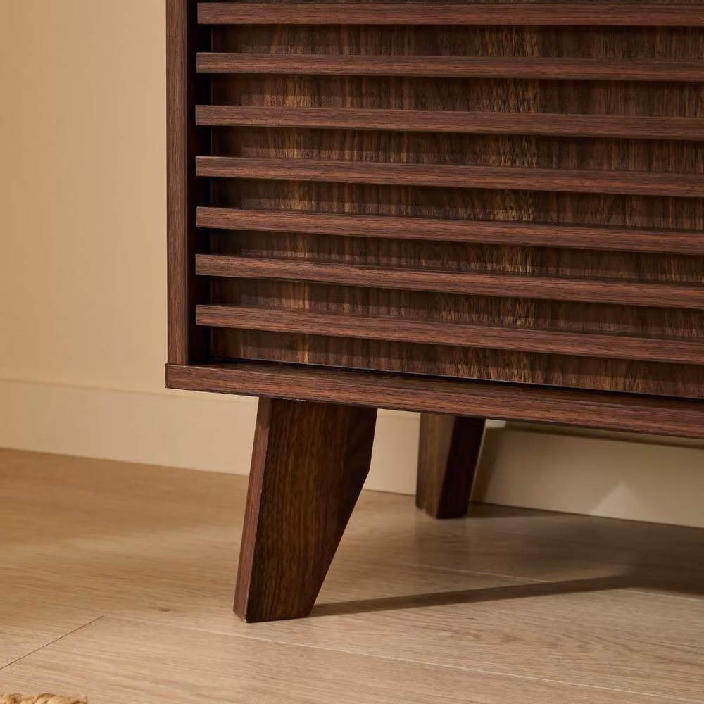 CALICOSY FRIBOURG Sideboard with 2 Sliding Doors and Grooved Wood Effect Fronts in Dark Brown, Width: 140 cm – 5