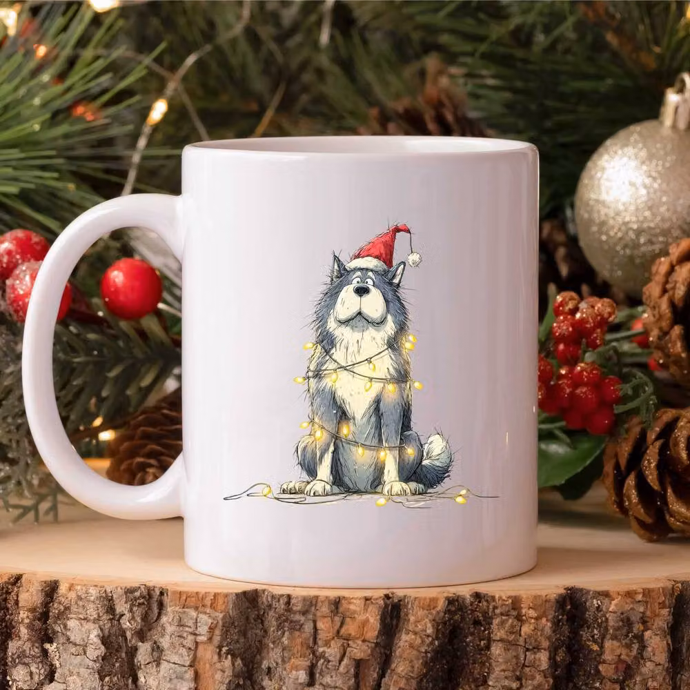 60 SECOND MAKEOVER Akita Christmas Lights Ceramic Mug in White – 2