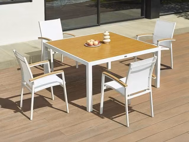 Vente-unique Square Aluminium Garden Dining Table in Light Natural and White, W: 140 cm