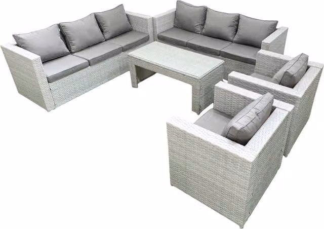 Fimous Rattan Garden Furniture Set with 2 Armchairs and Oblong Coffee Table in Light Grey Mixed – 1