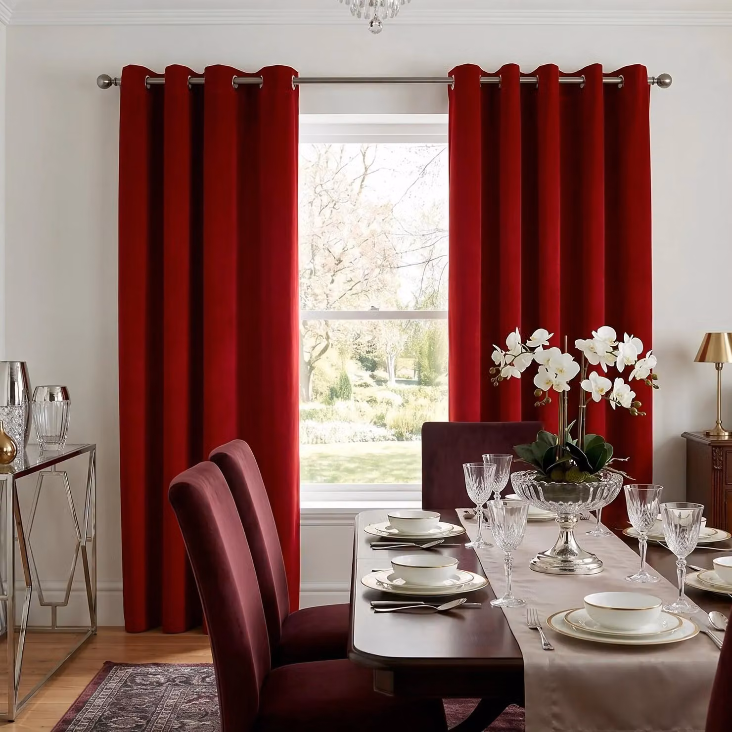 Luxury Living Red Velvet Thermal Blackout Eyelet Curtains Pair, W: 168 cm, H: 229 cm – 3