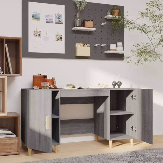 Berkfield Home Grey Sonoma Decorative Writing Desk in Engineered Wood W/D/H: 140 x 50 x 75 cm
